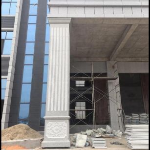 大同 芝麻白光面花岗岩门楼大柱（罗马柱）配雕花底座