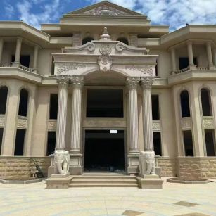 大同 黄金麻别墅外墙干挂，大柱，大象，蘑菇石，雕花板