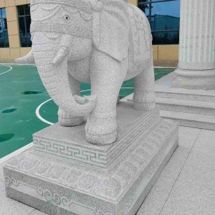 大同 白麻花岗岩动物异形石雕-大象