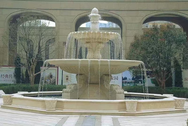 大同 黄金麻花岗岩异型加工——户外庭院石雕流水喷泉