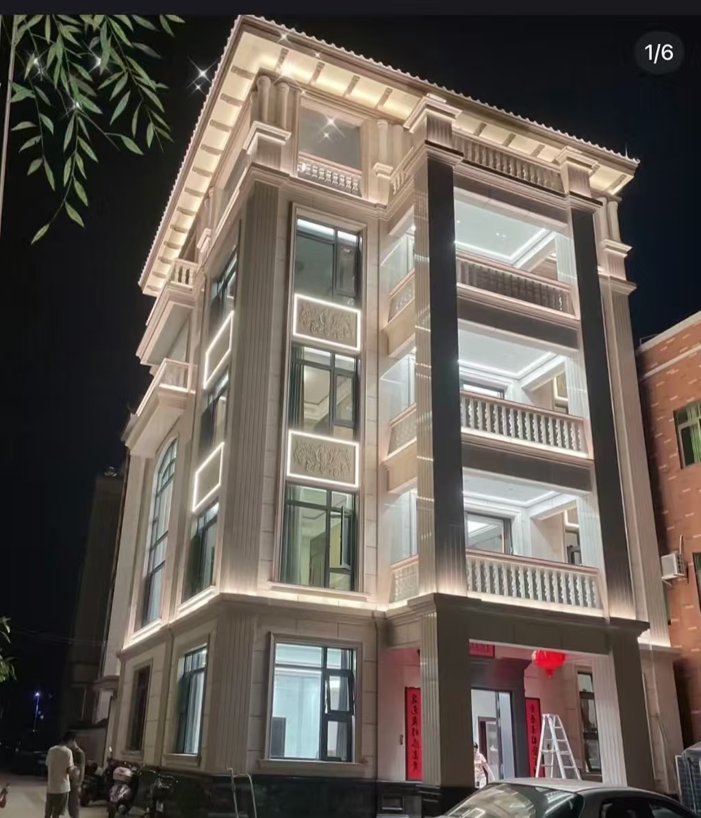 大同 芝麻白花岗岩别墅外墙夜间效果