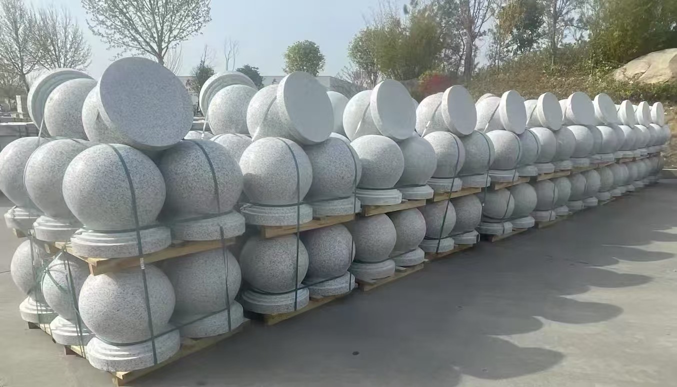 大同 白麻花岗岩石材圆球，石球，挡车球，隔离球，景观石球，风水球等