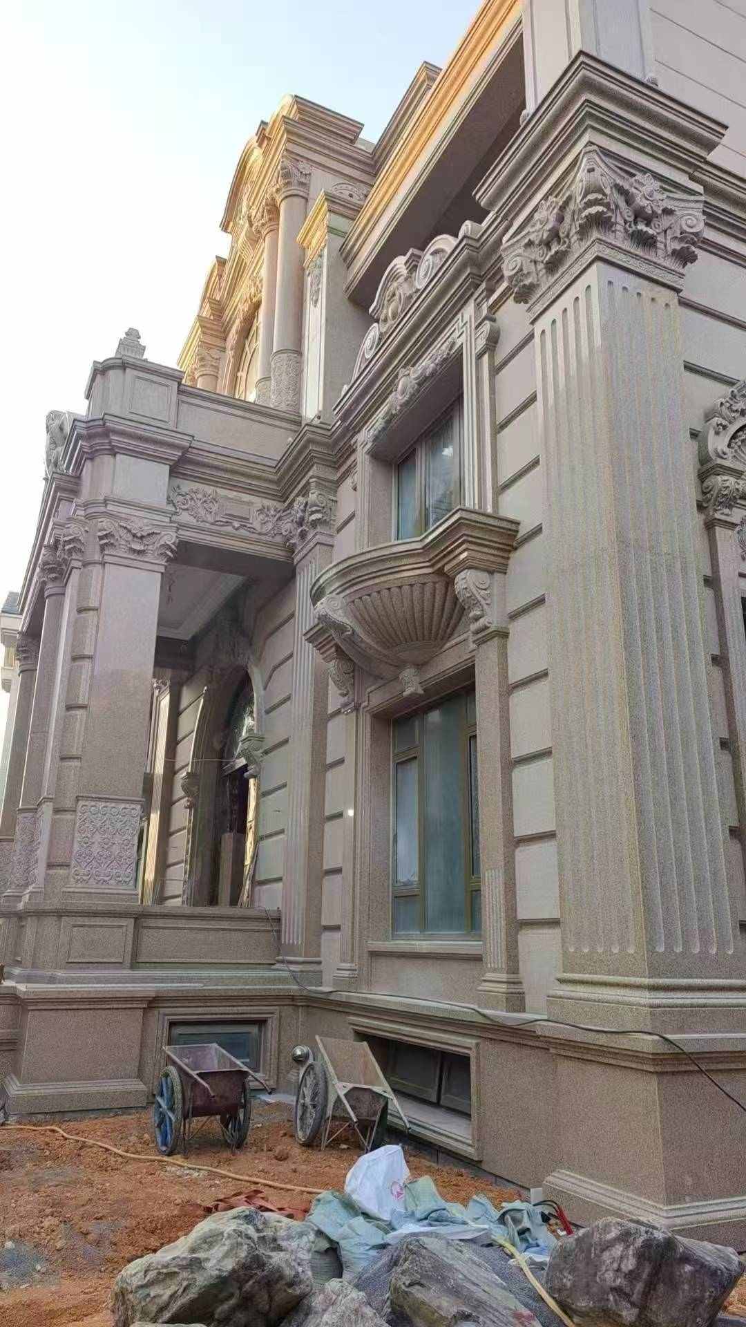 大同 黄金麻花岗岩光面别墅外墙干挂施工完成