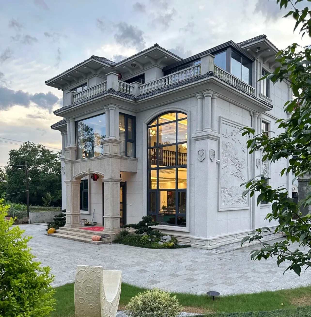 大同 白麻花岗岩私人别墅干挂石材豪华定制