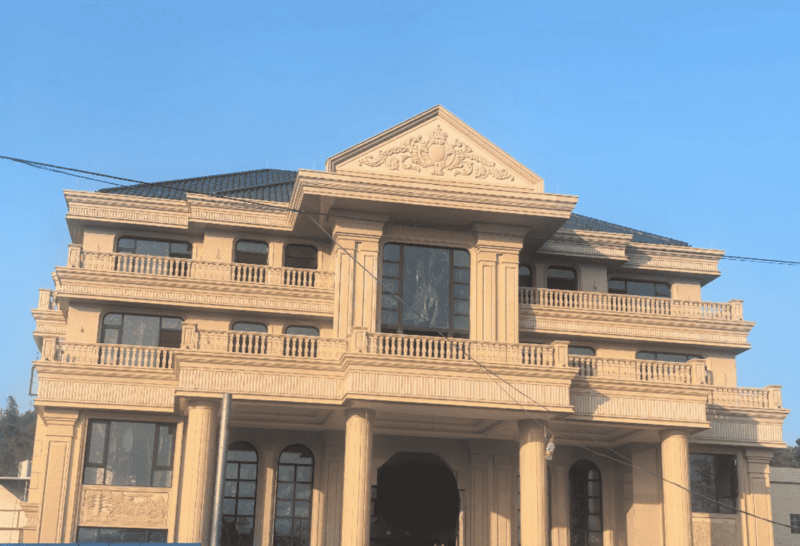 大同黄金麻别墅外墙干挂石材效果示例